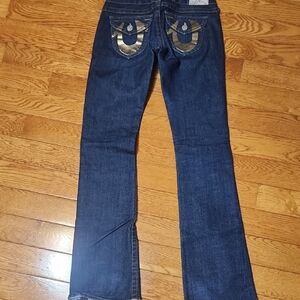 True Religion Women's Blue Jeans with Gold Accents